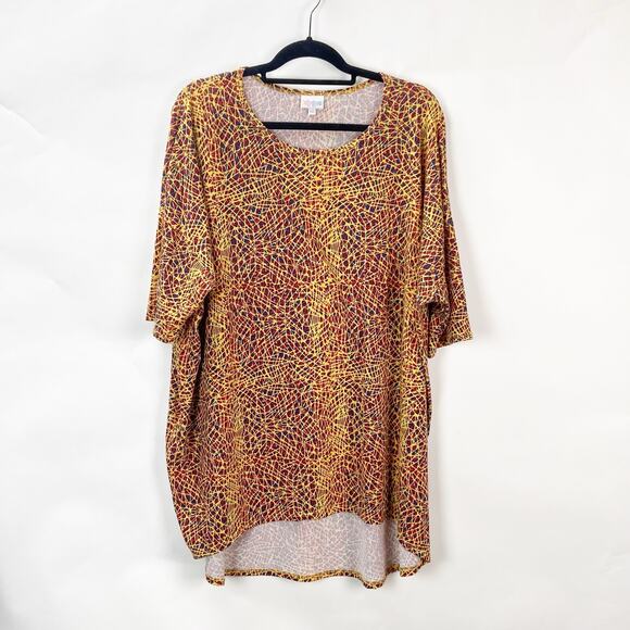 2/$30 2/$30 Lularoe 2XL Plus Womens Yellow Red Abstract Geometric Irma Tunic Top - Picture 1 of 7